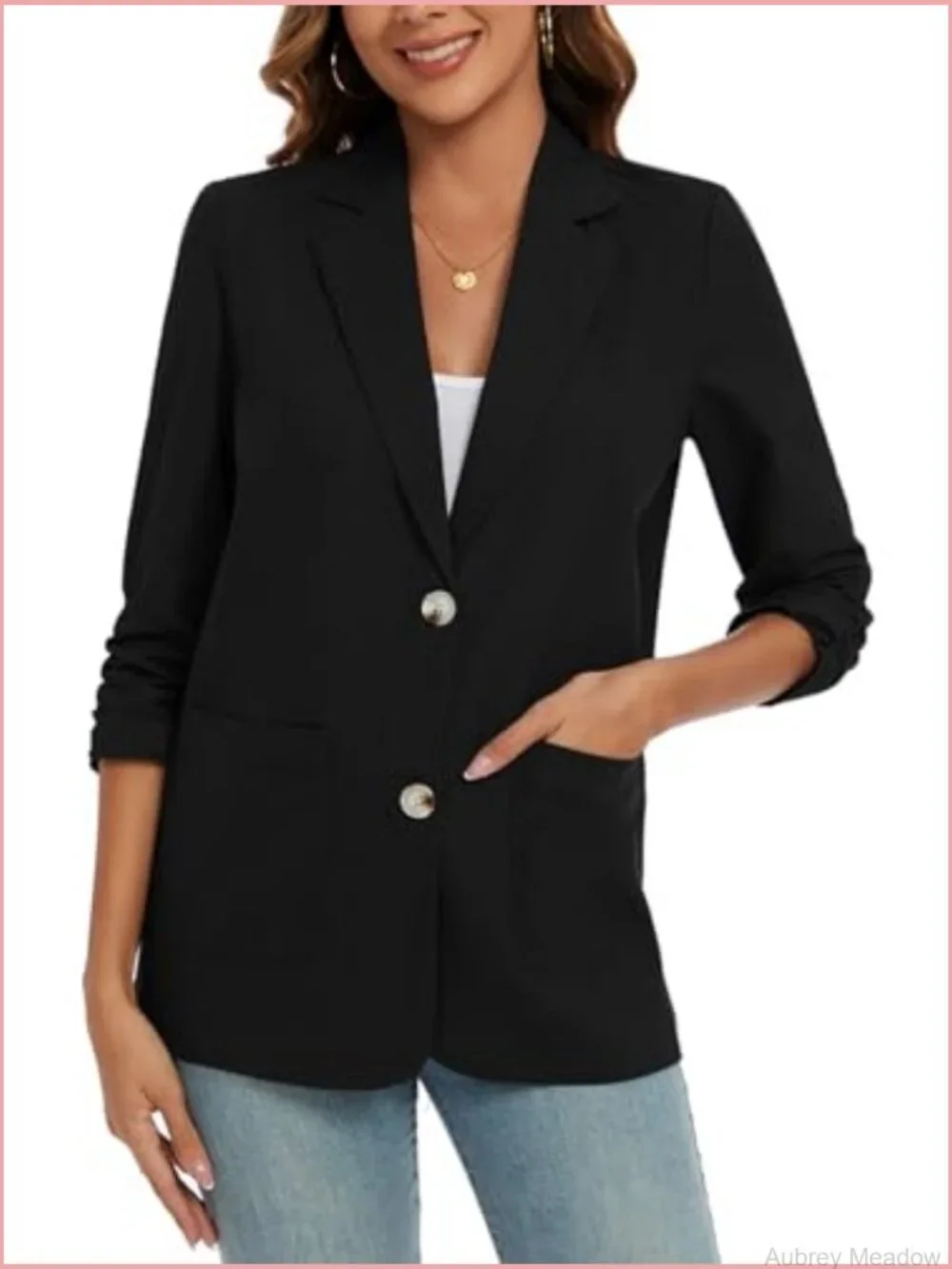 Women's Linen Blazer 3/4 Sleeve Lightweight Notch Lapel Button Pockets